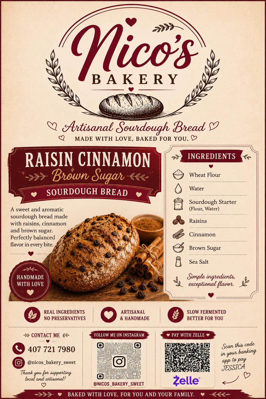 Raisin Cinnamon Brow sugar Sourdough Bread